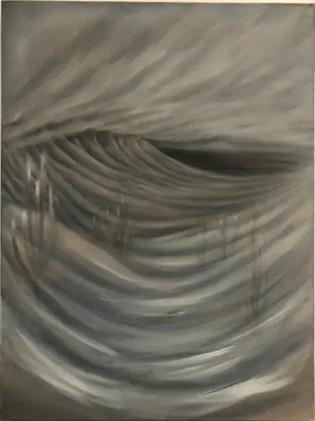 Nix, a gray winter landscape rendered in sweeping bands of snow and wind.